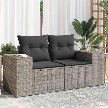 vidaXL Tuinbank 2-zits met kussens poly rattan grijs, Verzenden, Nieuw