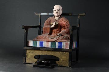 Antique Statue of Kobo Daishi (Kukai) with Buddhist Chair