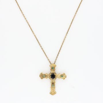 Halsketting - 14 karaat Geel goud - Smaragd. Saffier, Sieraden, Tassen en Uiterlijk, Kettingen, Nieuw