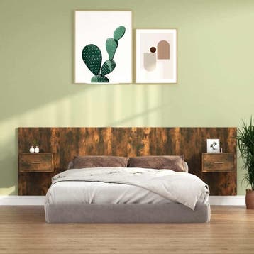 vidaXL Hoofdbord met kastjes bewerkt hout gerookt, Verzenden, Nieuw, Bruin, Hout