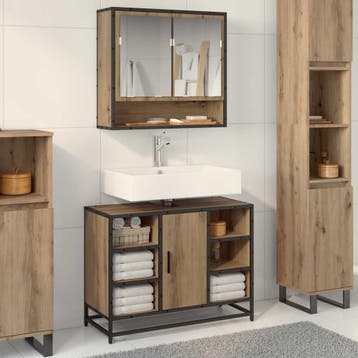 vidaXL Badkamerkast Artisan Eiken 80 x 33 x 60 cm Bewerkt, Verzenden, Nieuw, (Half)hoge kast