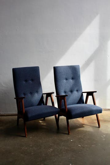 Vintage fauteuil, easy chair jaren 60, Hout, Gebruikt, Mid century, Minder dan 75 cm