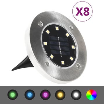 vidaXL Grondlampen 8 st solar LED RGB-kleur, Zonne-energie, Kunststof, Verzenden, Nieuw