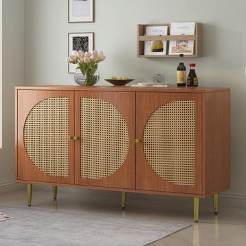 Stijlvol Dressoir met 3 Rotan Deuren en Metalen Handgrepen -, Verzenden, Nieuw