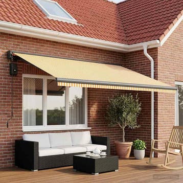 vidaXL Vervangingsdoek voor zonnescherm Geel en Wit 450 ×, Tuin en Terras, Zonneschermen, Verzenden, Nieuw