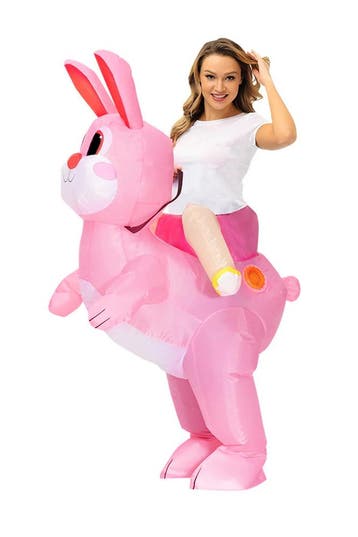 KIMU® Opblaas Kostuum Zittend Op Konijn Roze Opblaasbaar pak, Kleding | Dames, Carnavalskleding en Feestkleding, Ophalen of Verzenden