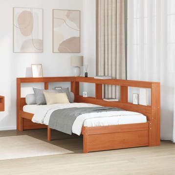 vidaXL Boekenkast Bed met hoofdeinde met opslag Massief, Verzenden, Nieuw, Bruin, Hout