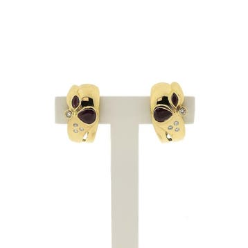 Vintage gouden oorclips met robijn en diamant 0,25 ct., Sieraden, Tassen en Uiterlijk, Oorbellen, Gebruikt, Ophalen of Verzenden