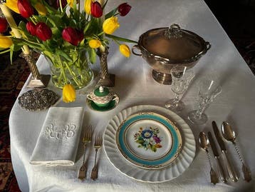 6 vroege XXe-eeuwse damastlinnen servetten met L.B.