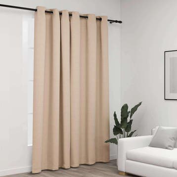 vidaXL Gordijn linnen-look verduisterend met ogen 290x245 cm, Verzenden, Nieuw, Beige
