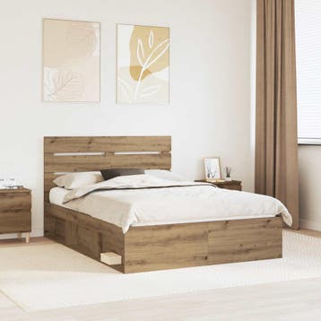 vidaXL Bedframe Ambachtelijk eiken 140 x 190 cm Massief, Verzenden, Nieuw, Tweepersoons, Hout