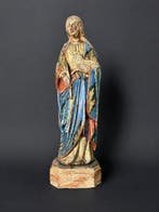 Beeldje, Sainte Agnes - 24 cm - Polychroom hout, Antiek en Kunst