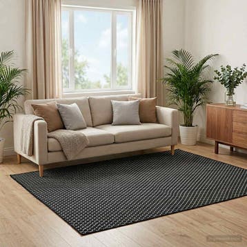 vidaXL Vloerkleed ORIZ Zwart gaaspatroon 140 x 200 cm 100%, Verzenden, Nieuw, Zwart