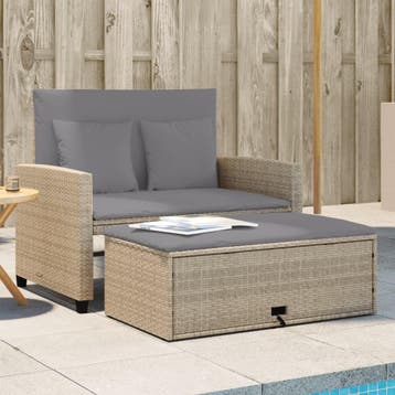 vidaXL Tuinbank 2-zits met kussens poly rattan beige, Verzenden, Nieuw