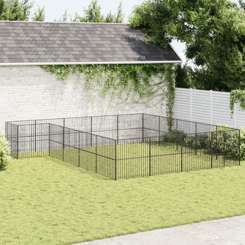 vidaXL Hondenkennel 20 panelen gepoedercoat staal zwart, Dieren en Toebehoren, Verzenden, Nieuw