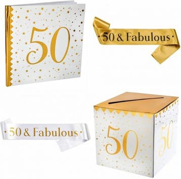 50 & Fabolous set met diadeem en sjerp deLuxe zilver en goud, Verzenden, Nieuw, Versiering, Verjaardag