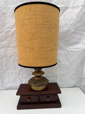 Olielamp - Messing, Hout, Textiel