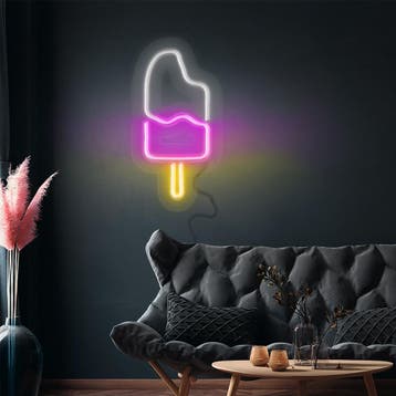 GGM Gastro | Led lichtbord - Ice Cream - Wit/Roze/Geel - |, Verzenden, Nieuw, Effen, Bord(en)