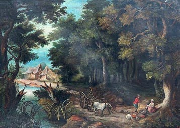 Scuola Fiamminga (XIX) - Paesaggio con Pastori