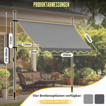 Verdego Klemluifel, 250 x 120 cm, luifel voor balkon, zonder, Verzenden, Zo goed als nieuw