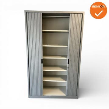 Roldeurkast Aspa - 195x120x47cm - Zilvergrijs met zilverg..., Werkplek, Ophalen of Verzenden, Gebruikt, Kast