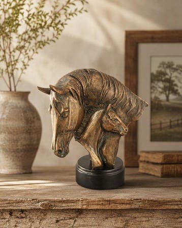 Beeldje - Paard met veulen - 28 cm - Polystone