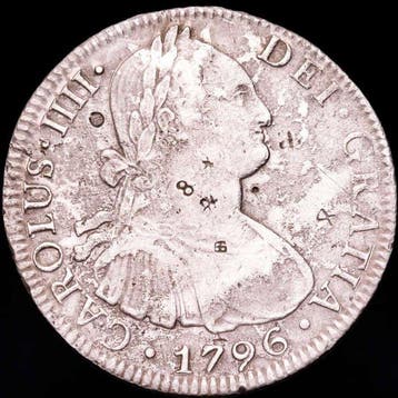 Spanje. Carlos IV. 8 Reales 1796 Mexico FM Resellos