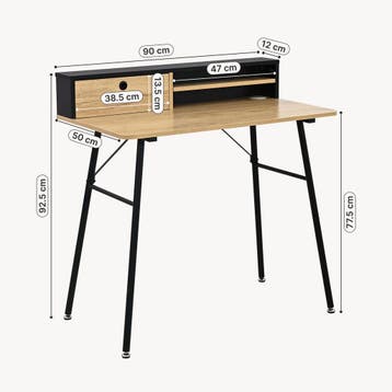 Bureau Var 93x90x50 cm Zwart/Eikenlook [en.casa], Verzenden, Nieuw