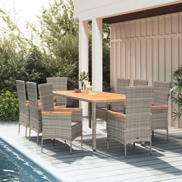 vidaXL 9-delige Tuinset met kussens poly rattan grijs, Verzenden, Nieuw, Tuinset