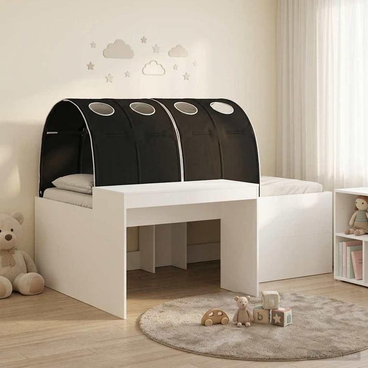 vidaXL Bed met Tunnel 4 pcs Artisian Eik en Zwart Bewerkt, Huis en Inrichting, Slaapkamer | Bedden, Bruin, Nieuw, Hout, Verzenden