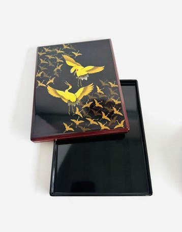 Doos - Lakwerk - Fubako () goud maki-e kraanvogels