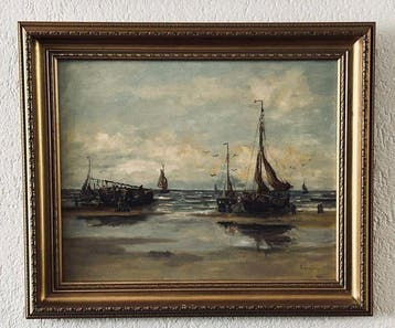 Johannes Ruighaver (1909-2008) - Bomschuiten op het strand