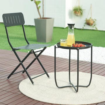 Tuintafel Sandefjord bijzettafel rond metaal 53xØ40 cm zwart, Verzenden, Nieuw