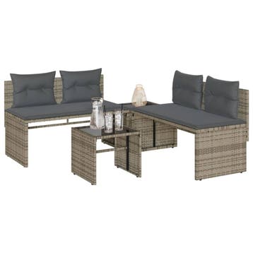 vidaXL 4-delige Loungeset met kussens poly rattan grijs, Verzenden, Nieuw, Loungeset