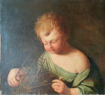 Franse school (XVII) - Young Child with a Birdcage