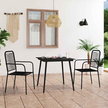 vidaXL 3-delige Tuinset katoenen touw en staal zwart, 2 zitplaatsen, Verzenden, Nieuw, Rvs