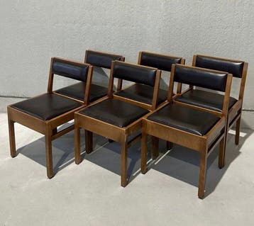 Stoel - Eik - Set van zes mid-century modern eetkamerstoelen