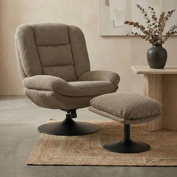 *WOONWINKEL* Fauteuil Met Voetensteun Bruin, Verzenden, Nieuw, Stof