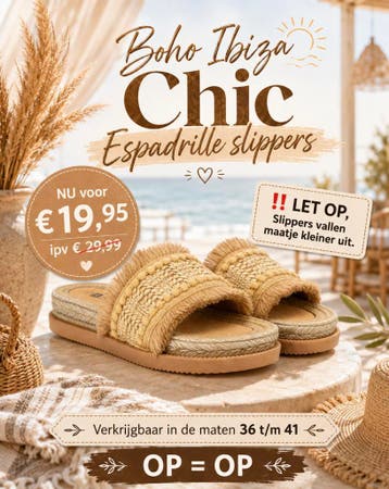 Ibiza boho Chic Espadrille slipper, Ophalen of Verzenden, Nieuw, Overige kleuren, Slippers