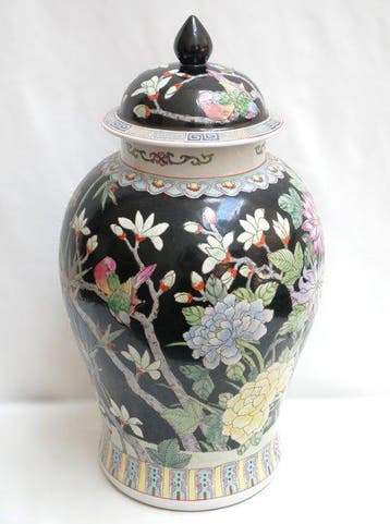 dekselvaas - Porselein, 50 cm - handgeschilderd emaille