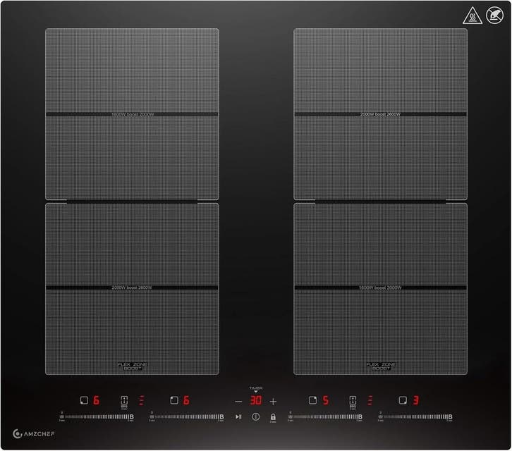 AMZCHEF Inductieplaat | 7400W | Tweedekansje OP=OP, Witgoed en Apparatuur, Kookplaten, Inbouw, 4 kookzones, Zo goed als nieuw