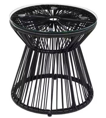 Bistrotafel rond 40 cm met glazen blad en rotan designframe, Huis en Inrichting, Tafels | Bijzettafels, Verzenden, Nieuw