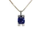 WItgouden hanger met diamant en blauw glas 18 krt, Verzenden, Zo goed als nieuw, Goud