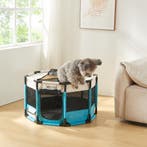 [en.casa] Hondenbox Nærøysund 112x112x62 cm blauw en beige, Verzenden, Nieuw