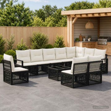 vidaXL Tuinbankenset 11 st Zwart poly rattan, Tuin en Terras, Verzenden, Nieuw, Meer dan 8 zitplaatsen