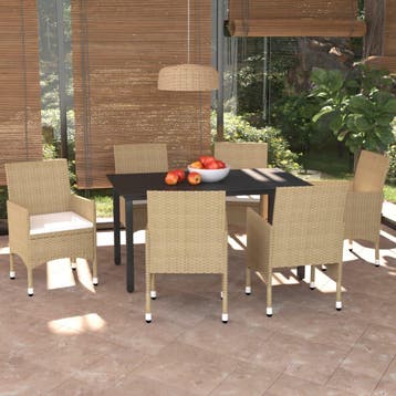 vidaXL 7-delige Tuinset met kussens poly rattan beige, Verzenden, Nieuw, 6 zitplaatsen, Tuinset