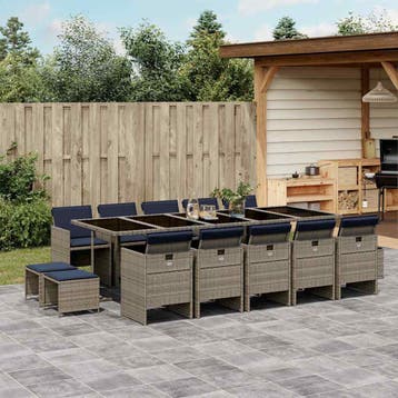 vidaXL 15-delige tuinset met kussens, grijs polyrotan, Verzenden, Nieuw, 4 zitplaatsen, Tuinset