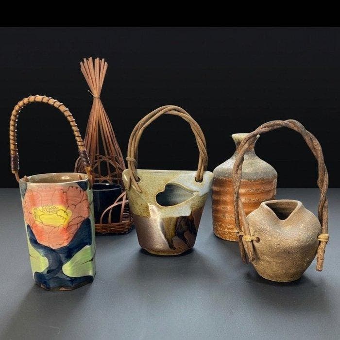 Vaas - Keramiek, Bamboe - Japan - Set van 5 diverse, Antiek en Kunst, Antiek | Overige Antiek