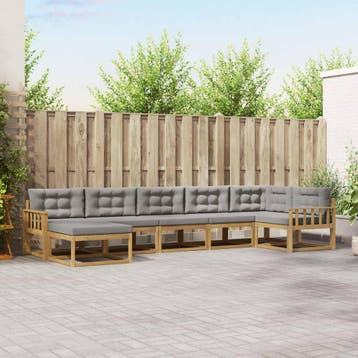 vidaXL Buiten bankenset 7 st Wit en Lichtgrijs, Verzenden, Nieuw