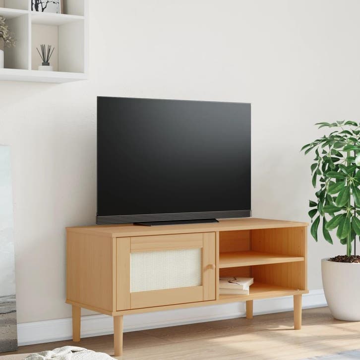 vidaXL Tv-meubel SENJA 106x40x49 cm rattan massief, Huis en Inrichting, Kasten | Televisiemeubels, Nieuw, Grenenhout, Verzenden